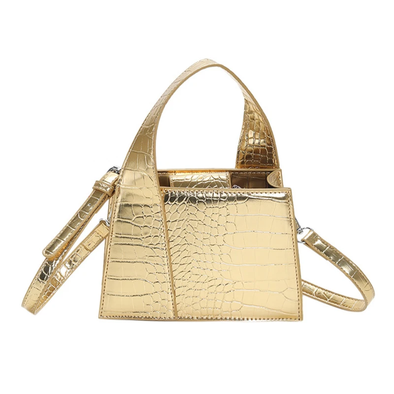 

Women Luxury Shoulder Bag Silver Stone Pattern High Quality Handbag Bright PU Patent Leather Hot Girl Style Cross Shoulder Bag