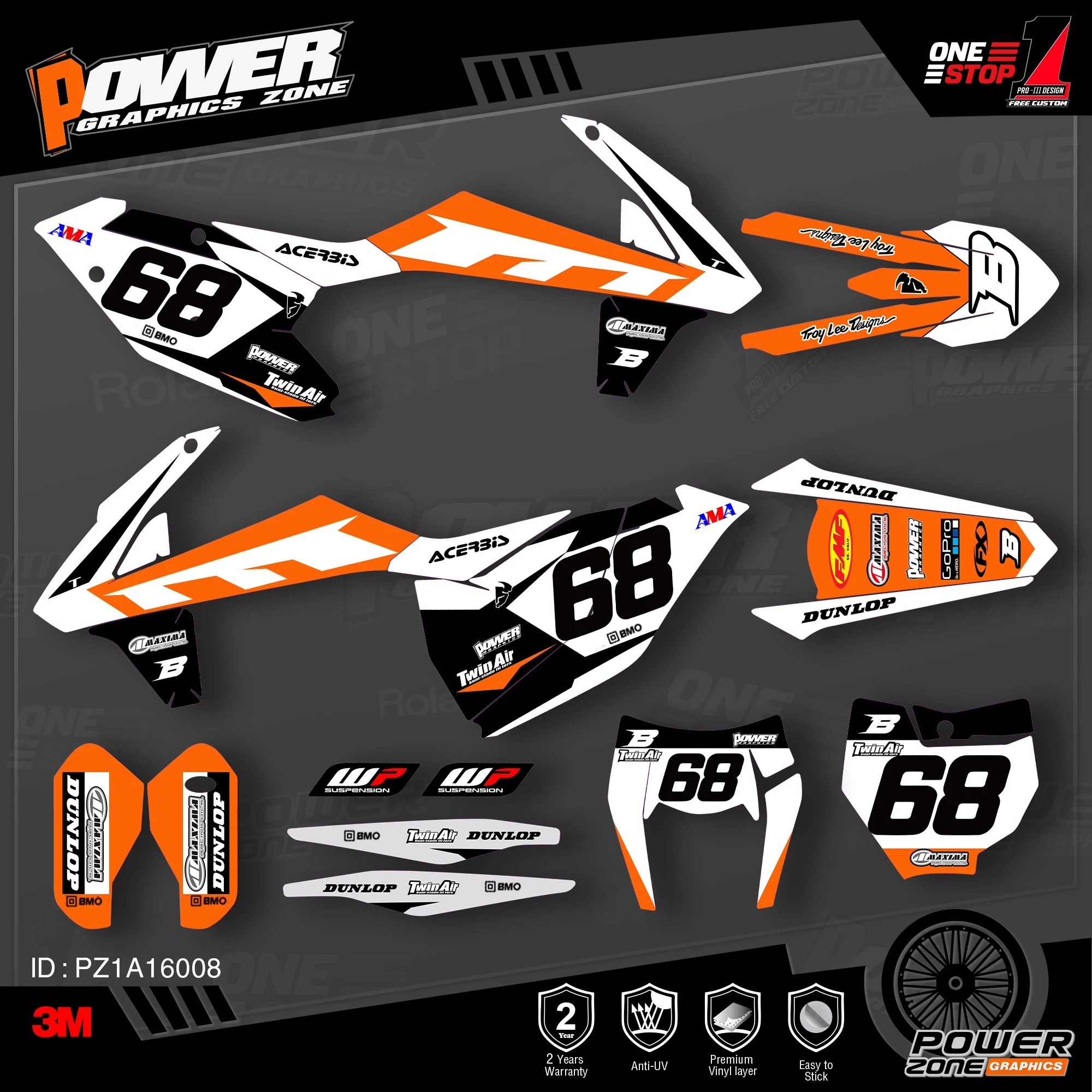 

PowerZone Custom Team Graphics Backgrounds Decals 3M Stickers Kit For KTM SX SXF MX 16-18 EXC XCW Enduro 17-19 125 to 500cc 08