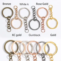 2530 mm key ring with chain key chain with open circle metal connector round split keyrings plated hook keychains