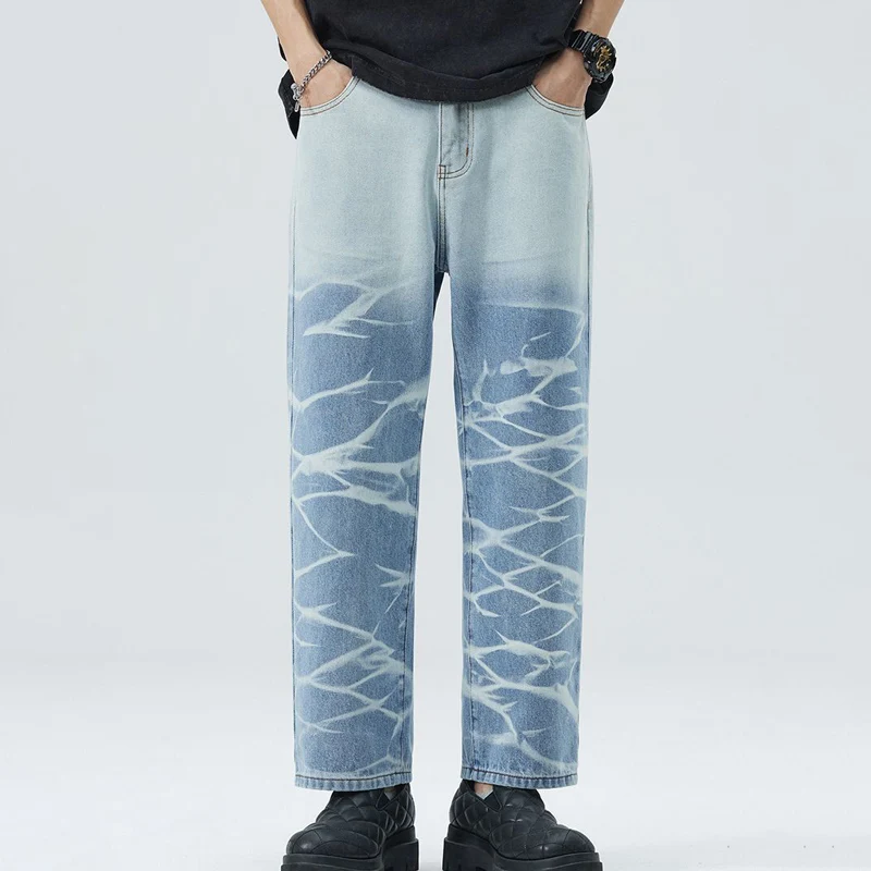

TFETTERS Summer Jeans for Men 2023 Vintage Tie Dye Ombre Mid Rise Cropped Pants Men Niche Style Y2k Streetwear Casual Bottoms