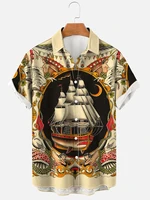 molilulu mens fashion vintage clothing retro sailor short sleeve breathable loose printing hawaiian shirts