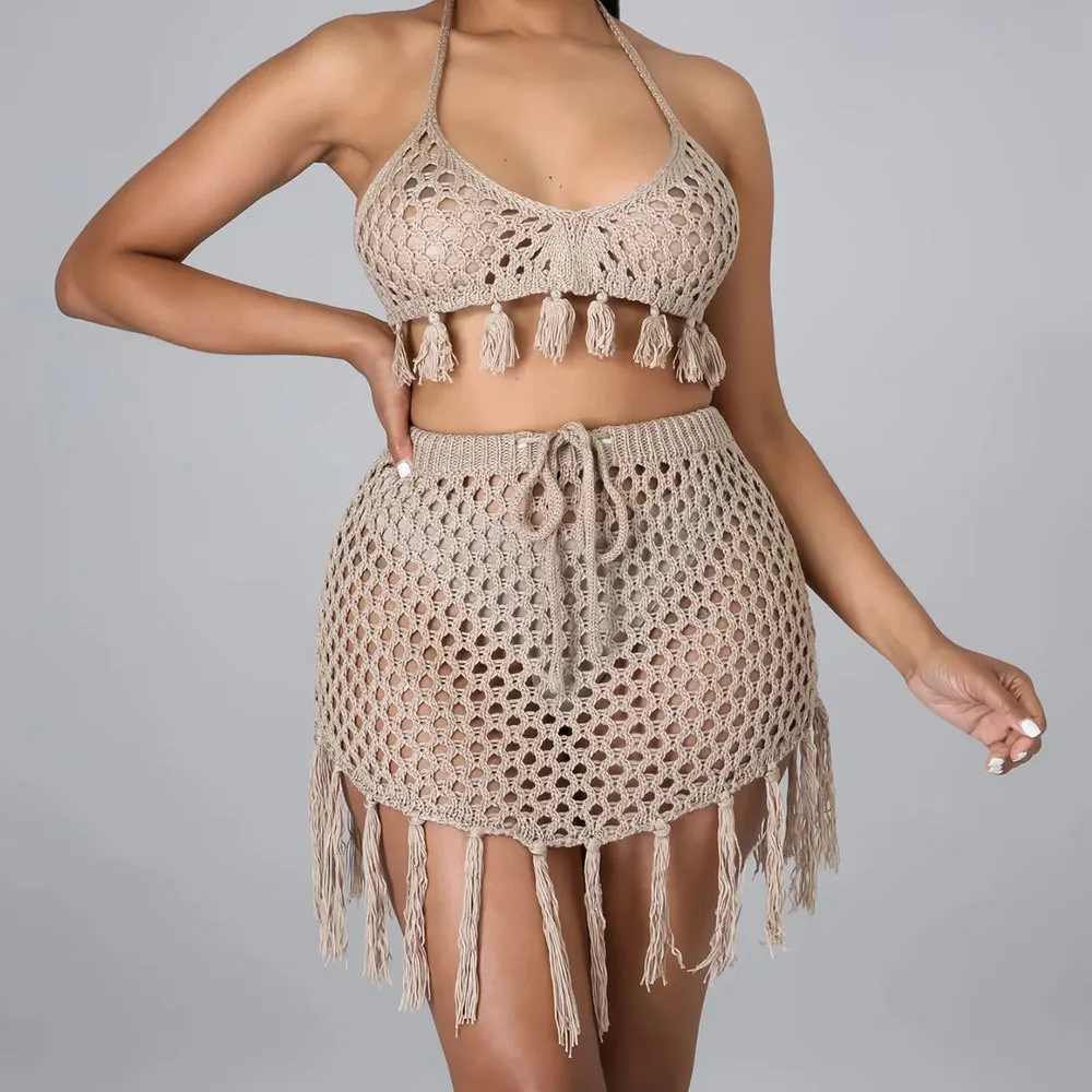 

Swimsuit Cover Up Summer New Solid Loose Two Piece Fringe Bikini