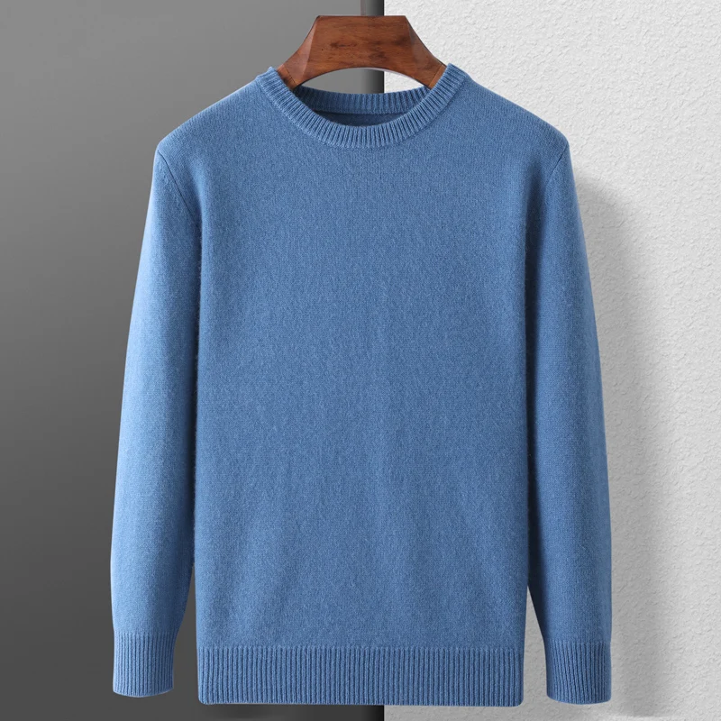 Мужской пуловер из 100% козьего кашемира с круглым вырезом свитер базовый