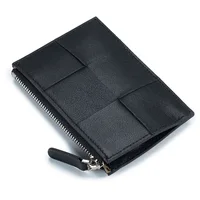 Women's Credit Card Holder Luxury Brand Women Zipper Purse 100% Cowhide Leather Wallet Woven Coin Bag Slim Designer Zero Wallets