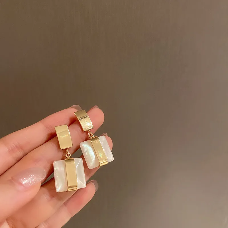 

Minar 2022 Trendy White Color Square Crystal Earring Gold Color Alloy Geometric Long Drop Earrings for Women Korean Jewellery