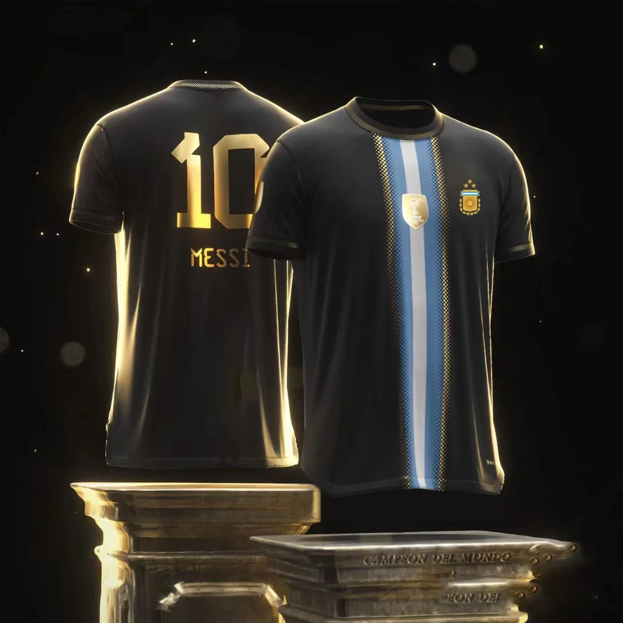 Футбольная Футболка с Месси, футболка чемпиона Аргентины, черная, золотая, памятная версия, Новое поступление