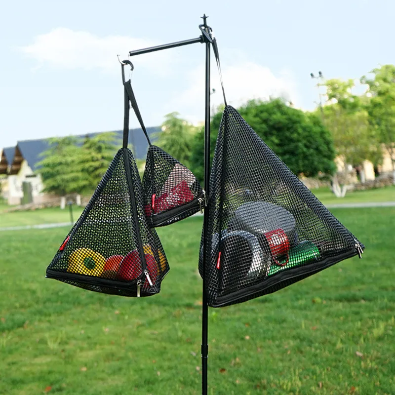 

Outdoor Triangle Net Bags Camping Tent Hanging Storage Basket Folding PVC Mesh Bag Camping Hiking Travel Cosmetic Bag Tools Kit