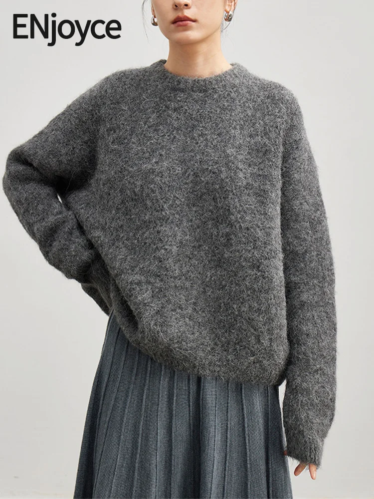 Женская винтажная кашемировая Шерстяная трикотажная одежда с круглым вырезом