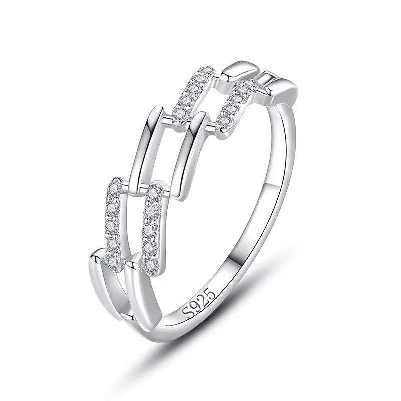

S925 silver ring female Japanese simple diamond hollow micro diamond index finger ring small fresh temperament girl