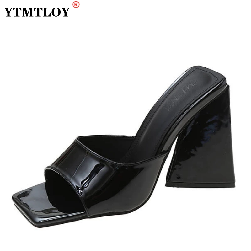 

Women Designer High Heels Slides Mules Summer Thick Block Heels Sandals Slingback Flock Slippers Luxury Chunky Shoes