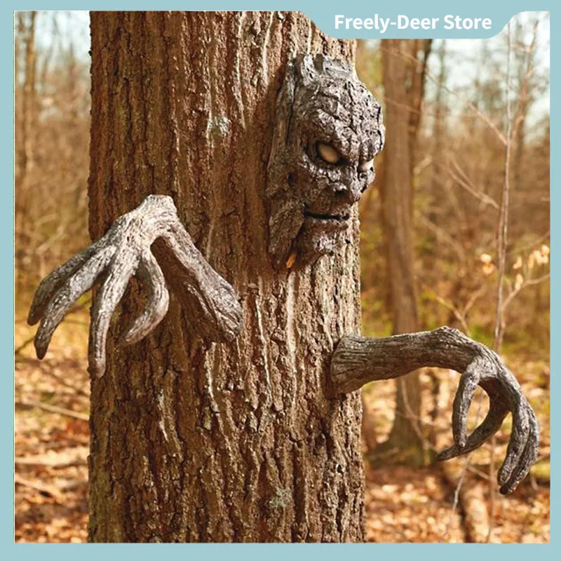 

Creative Bark Ghost Face Facial Tree Bark Face Outdoor Garden Statue Ghost Face Sculpture Garden Props Features Decoration