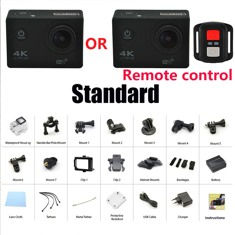 Спортивная Экшн-камера Guzcadun видеокамера для подводного плавания с Wi-Fi Ultra HD 1080P 4K