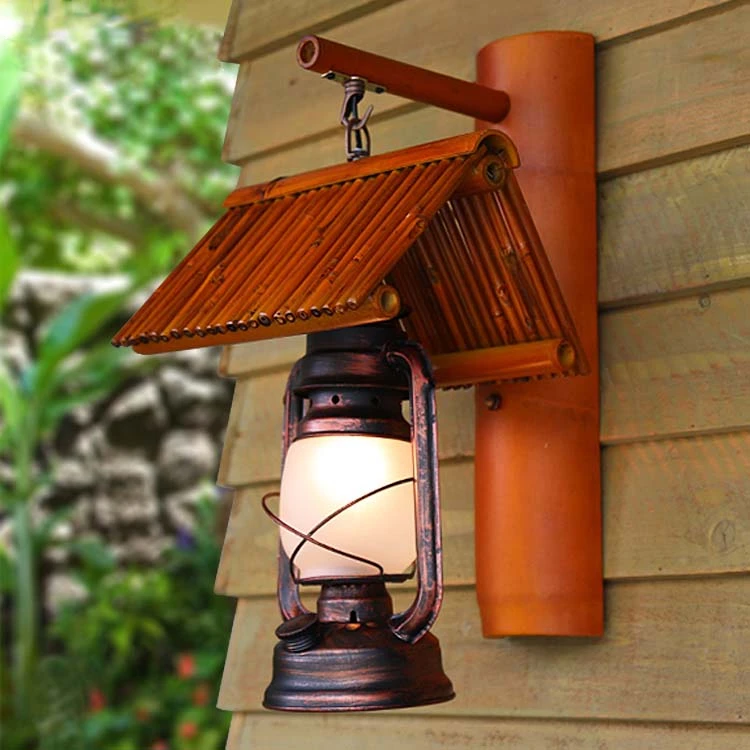 Style Retro Bamboo Artwork Barn Lantern B & B Inn Wall Lamp Personality Lamps Bedroom Bedside Lamp Creative Bar Lamp