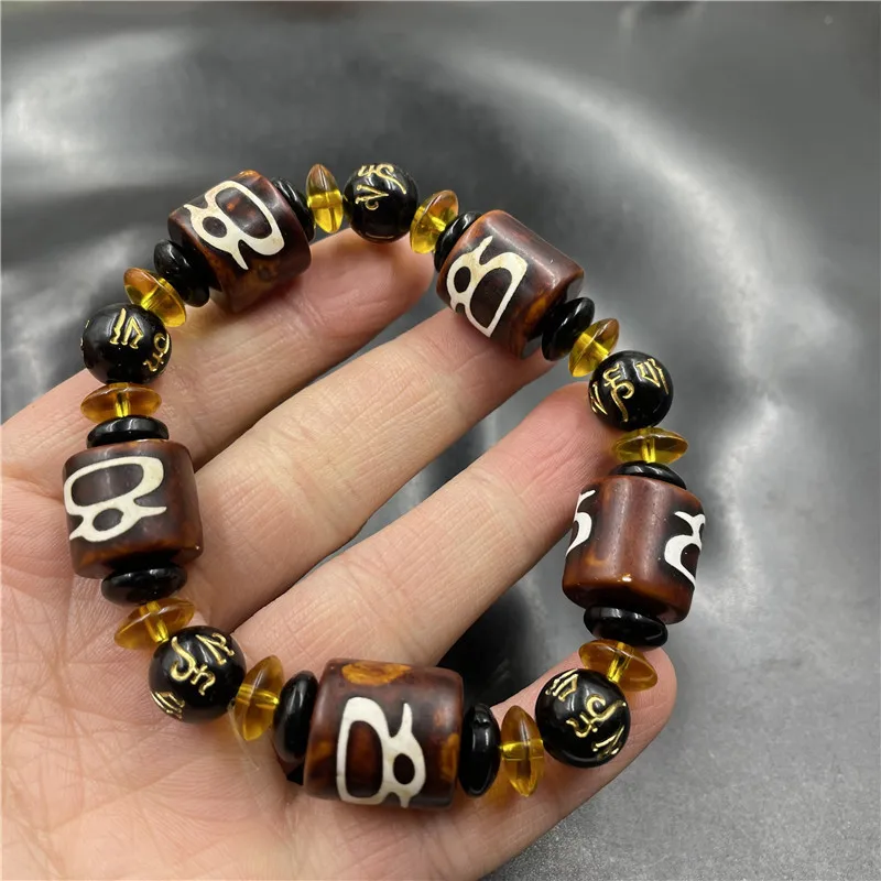 Тибетский ретро Бог богатства Дзи счеты старый агат трубка бусины браслет