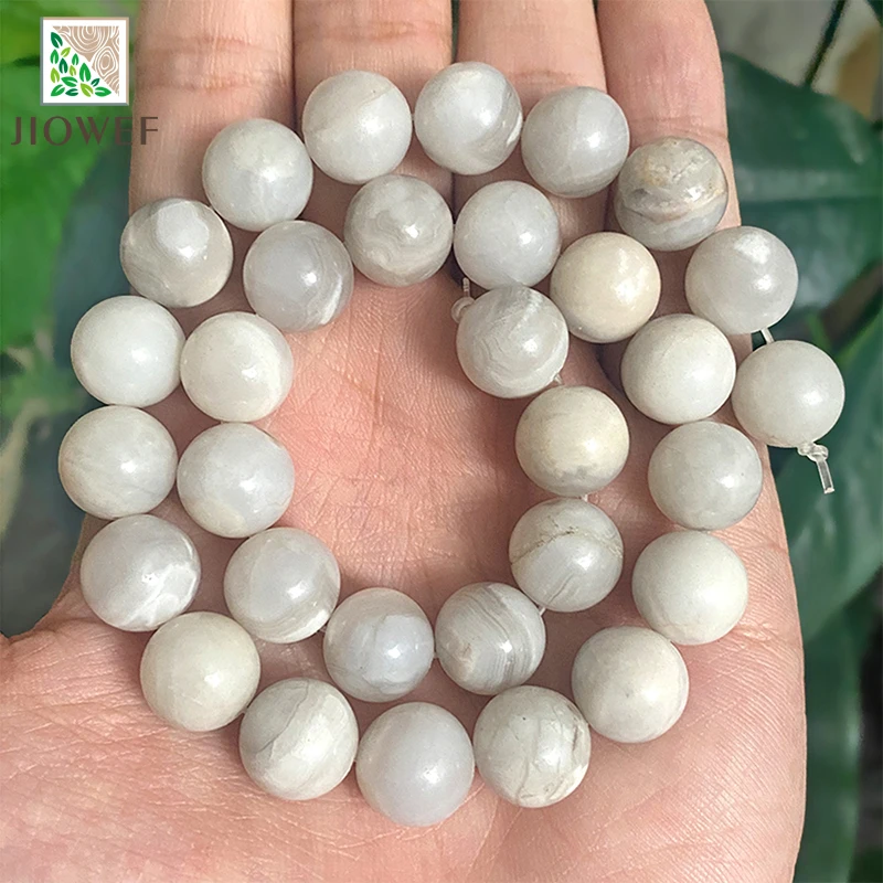 Натуральные белые камни агата для создания украшений: гладкие бусины с круглым отверстием для браслетов DIY. Нить 15" (4/6/8/10/12 мм)