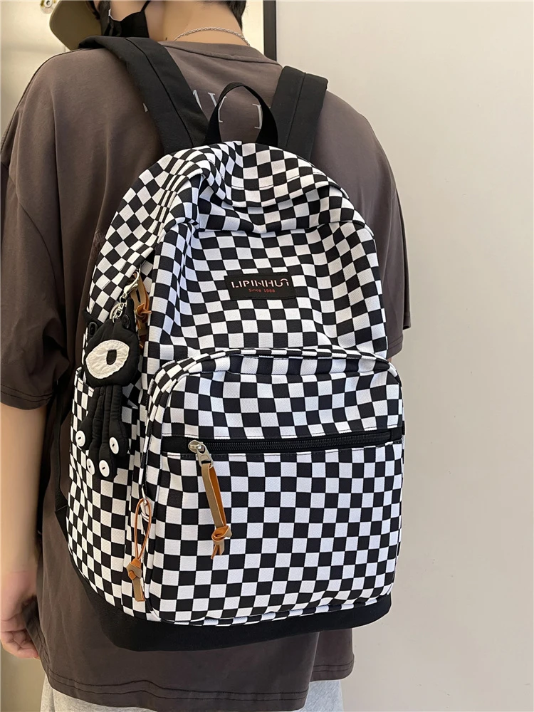 

YILIAN Backpack 2022 New male and female student large capacity plaid backpack lightweight fashion travel bag