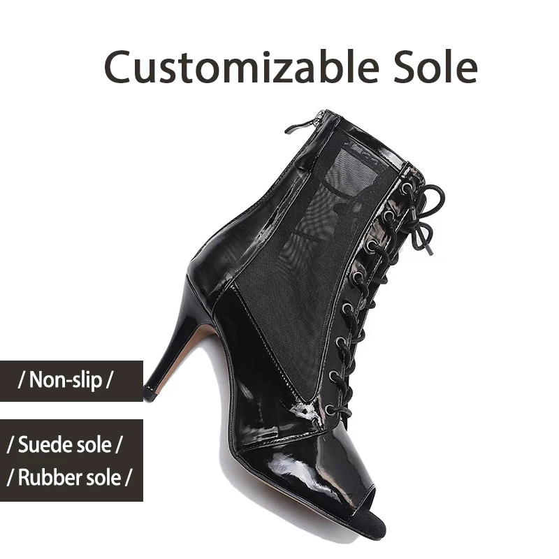 DKZSYIM Sexy Stilettos Women Latin Dance Shoes Black Thin Mesh Boots For Women's Dancing shoes Ballroom High Heels New