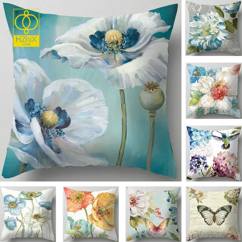 

Flowers Cushion Cover Beautiful Plant Butterfly Print Periodment Pillow Covers Home Decoration Bedroom Living Room Pillowcase