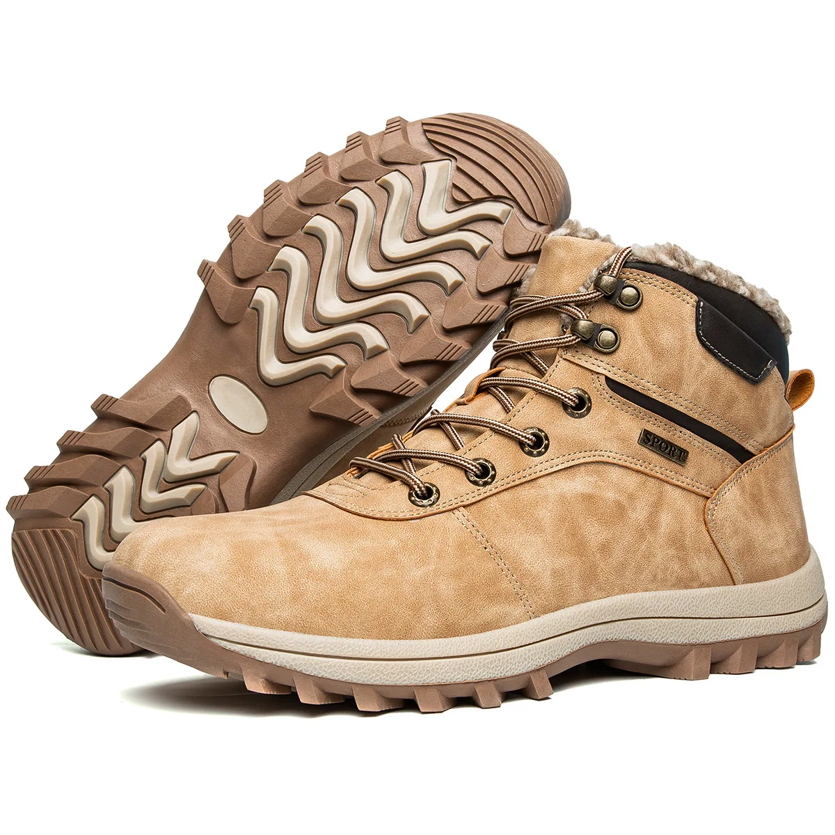 

Winter Men Boots for Men Shoes Thick Plush Snow Boots Unisex Slip-Resistant Outdoor Comfortable Mountaineering Walking Men Shoes
