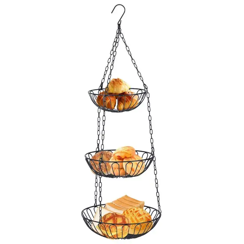 

Metal Fruit Basket Removable Metal Dangling Vegetable Bowl With 3 Tier 5Kg Bearing Load Fruit Stand For Breads Desserts Towels