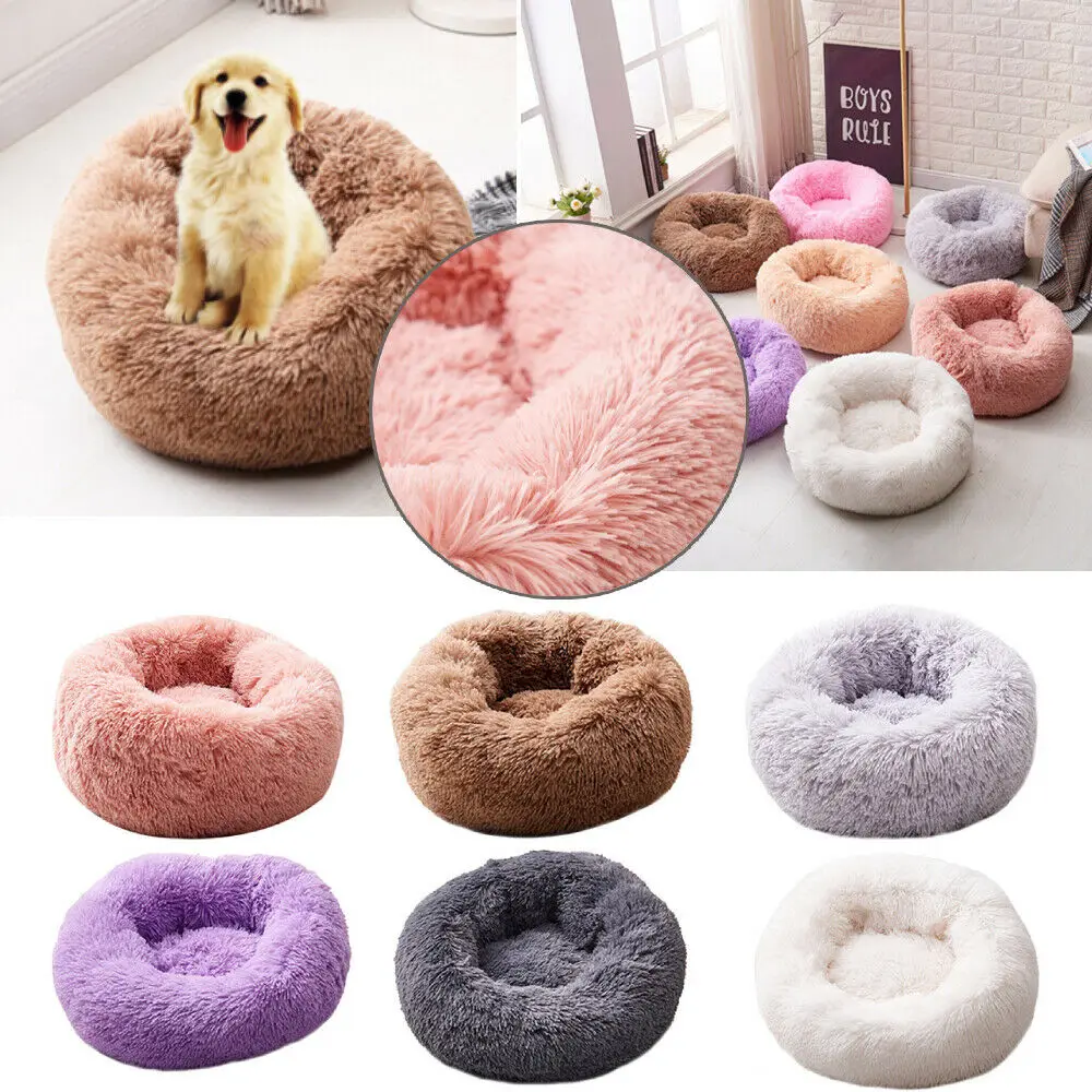 

Dog House Cat Kennel Bed Family Round Plush Carpet Sofa Comfortable Pet Beds Donut Deep Sleeping Calming Soft Nest Safe Washable