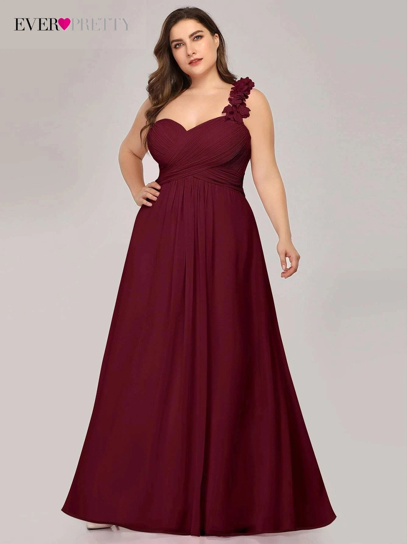 

Plus Size Elegant Evening Dresses Long A-LINE One-Shoulder Sleeveless Gown 2022 Ever Pretty of Chiffon Bridesmaid Women Dress