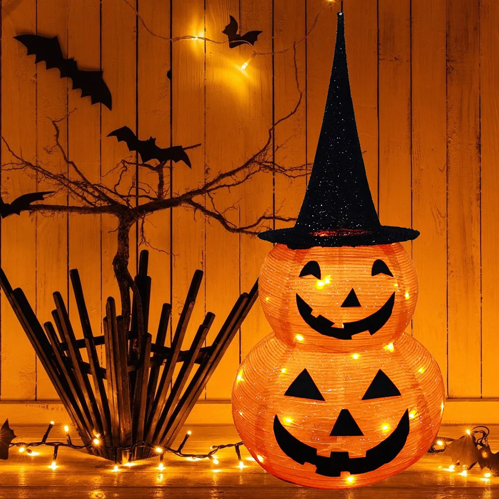 

Halloween Decor Folded Pumpkin Lantern Hanging Pendant Orange Pumpkin Lamp Ip65 Waterproof 8 Modes for Indoor Outdoor Home Party