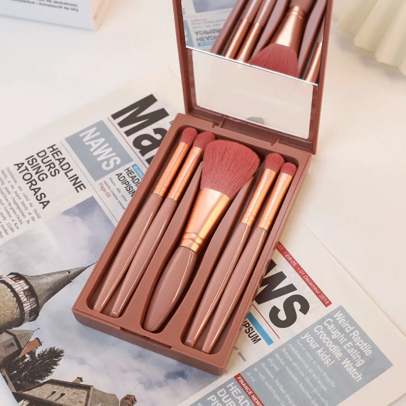 

5pcs Make Up Brush Set Woman Hand Mirror Foundation Accessories Beauty Tools For Eyebrows Blusher Microbrushes Eyeshadow Travel