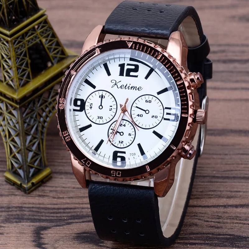

New Round Quartz Luxury Business Dial Casual Wrist Watches Leather Strap Fashionable Sport Clock Waterproof Wristwatch for Men