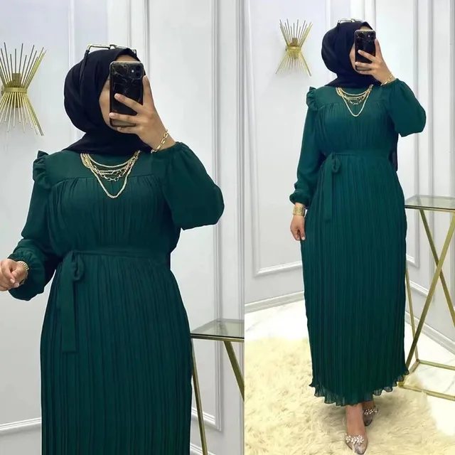 2023 Ramadan Muslim Modest Dress for Women Elegant Arabic Femme Dubai Abaya Eid Islamic Lantern Sleeves Long Robe Turkey Clothes 5