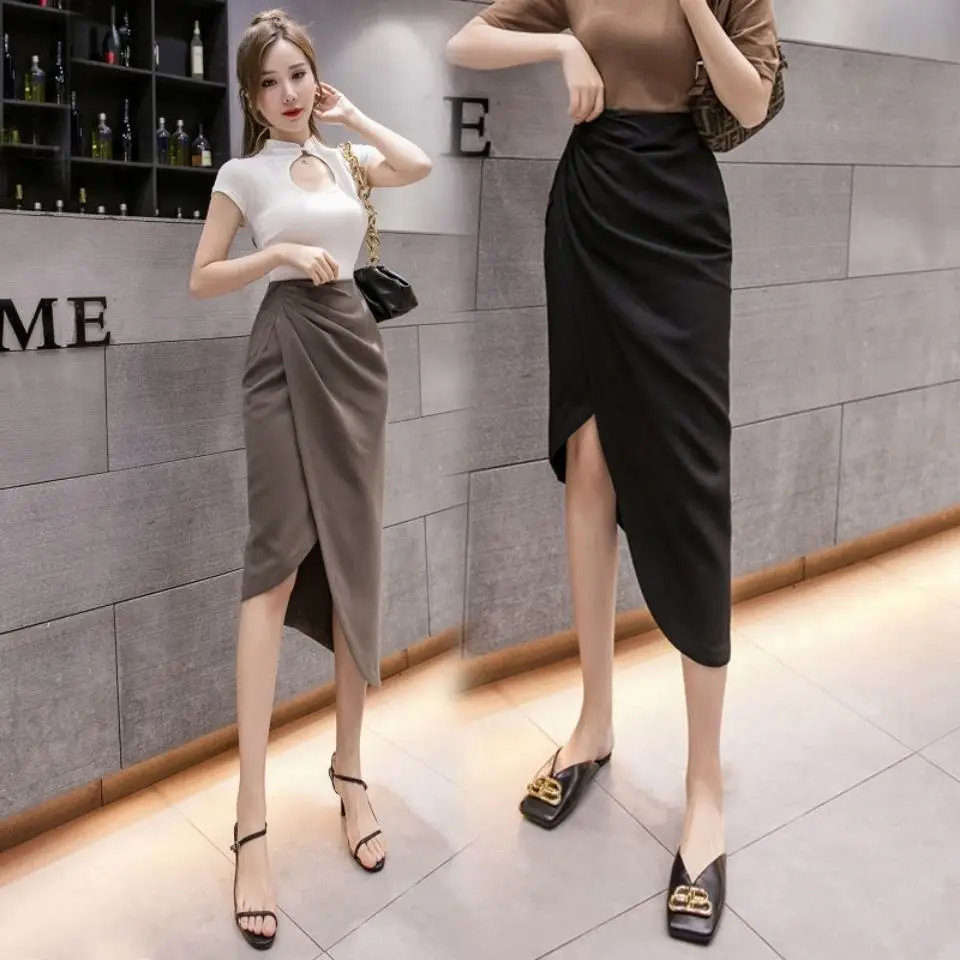 

2023 New Spring and Summer New Asymmetrical Casual Skirt Solid Color Versatile Solid Color Dresses for Women Fashion Skirts T241