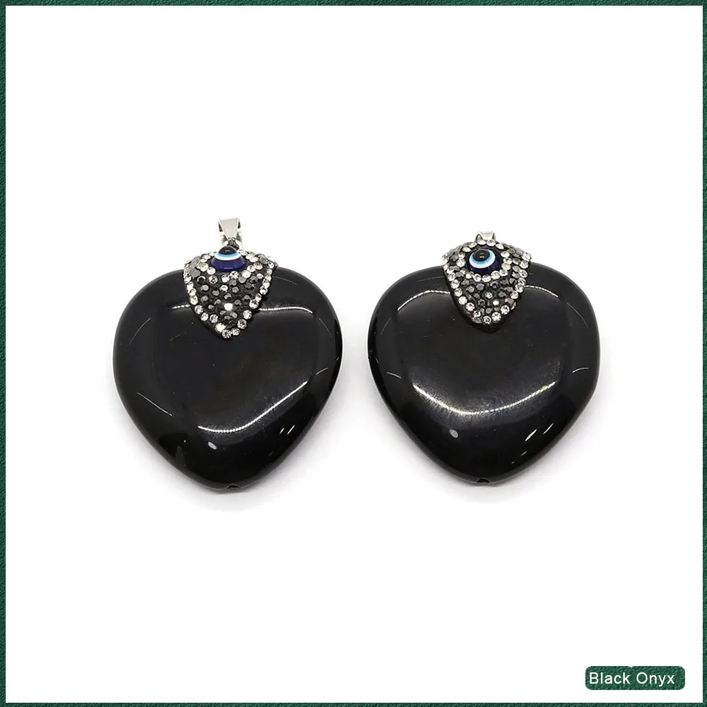 

Black Onyx Heart with Diamond Pendant 40x43mm Diy Charms for Jewelry Making Ladies Earrings Charm Necklace Accessories 1pcs