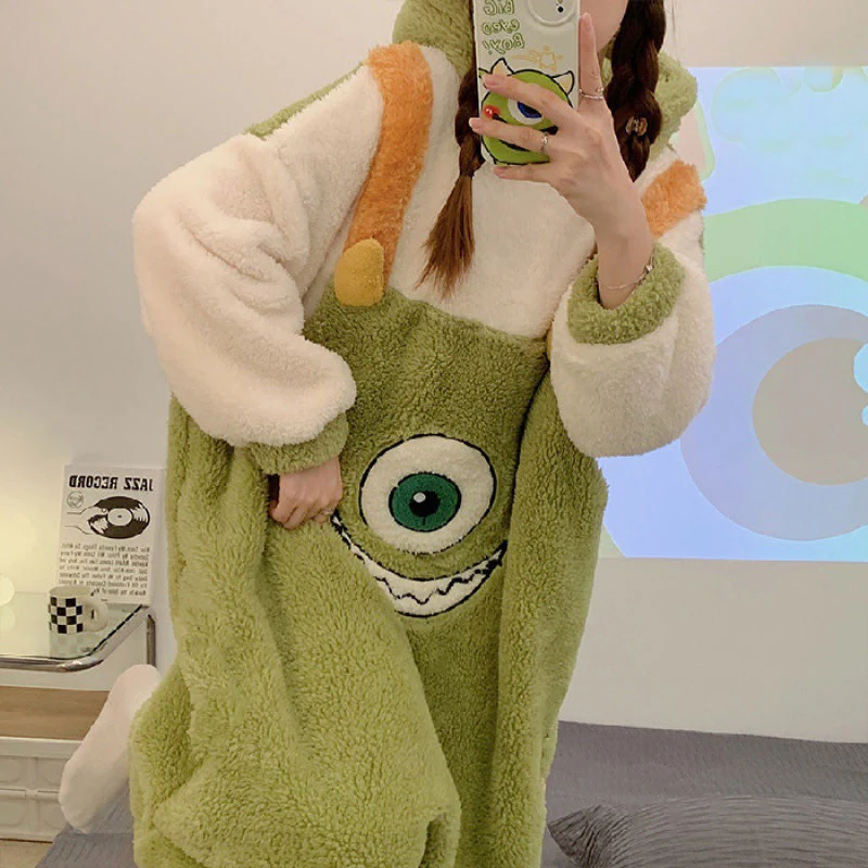Sweet Hooded Onesies Women Winter Warm Loose Pajamas Set Girls Kawaii Animal Kigurumi Nightwear Pyjamas Jumpsuit Cute Homewear