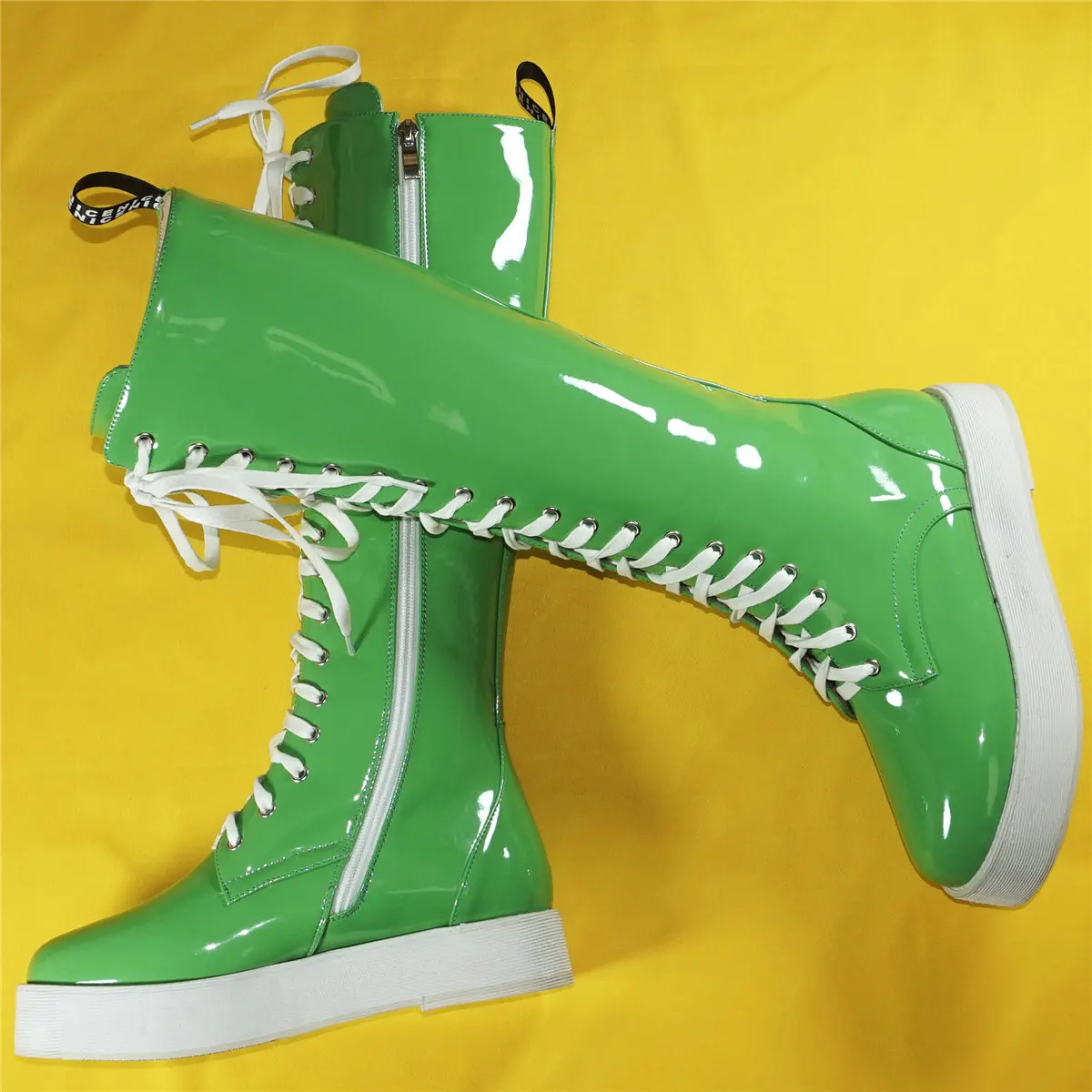 Winter Fashion Sneakers Women Lace Up Patent Leather Knee High Snow Boots Female Round Toe Chunky Platform Pumps Casual Shoes