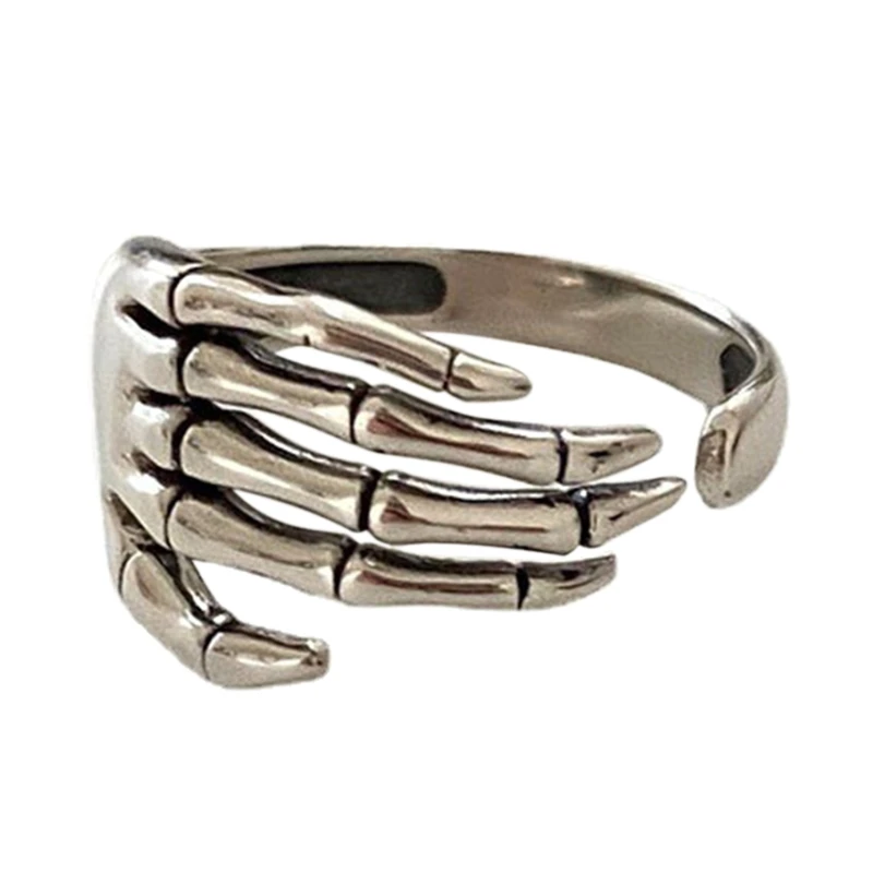 

Resizable Silver Color Ring Trend Punk Rock Vintage for Creative Skeleton Hand L 264E