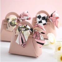 20pcs leather gift bags bow ribbon packaging bag wedding creative favour distributions bags candy packaging box mini handbag