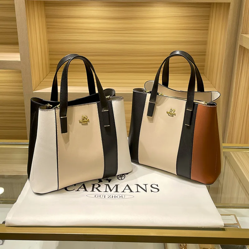 

Новинка 2023, вместительные сумки для женщин, кожаные сумки в стиле пэчворк в полоску, сумки на плечо, модные сумки через плечо