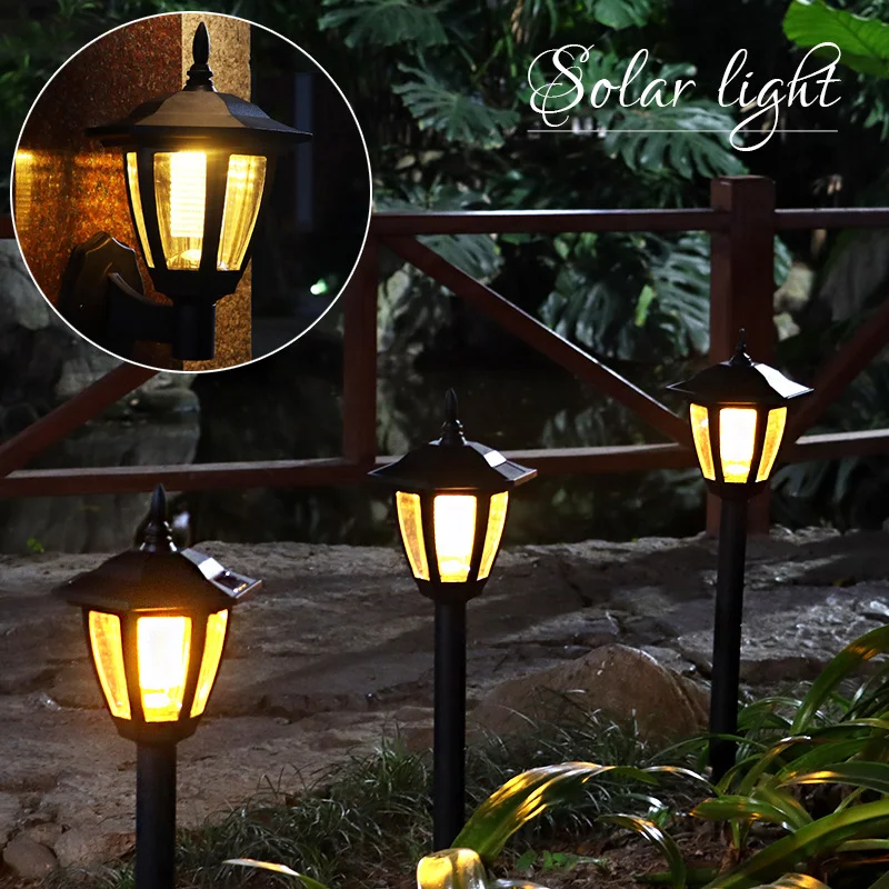 

2Pcs Outdoors Courtyard Gardens Decoration Solar Lights Hexagonal Palace Lamps LED Wall Villa Wall Hanging Lawn Ground Insertion