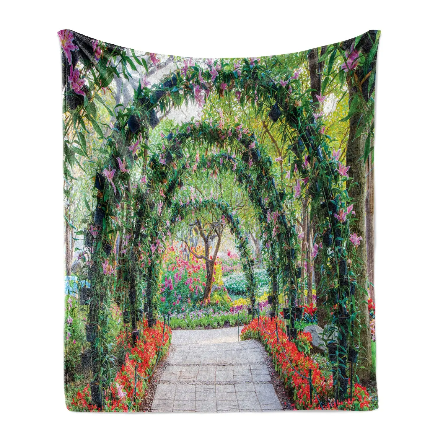 

Garden Throw Blanket,Flower Arches Pathway In Ornamental Plants Greenery Romantic Picture Soft Flannel Blanket Birthday Gifts