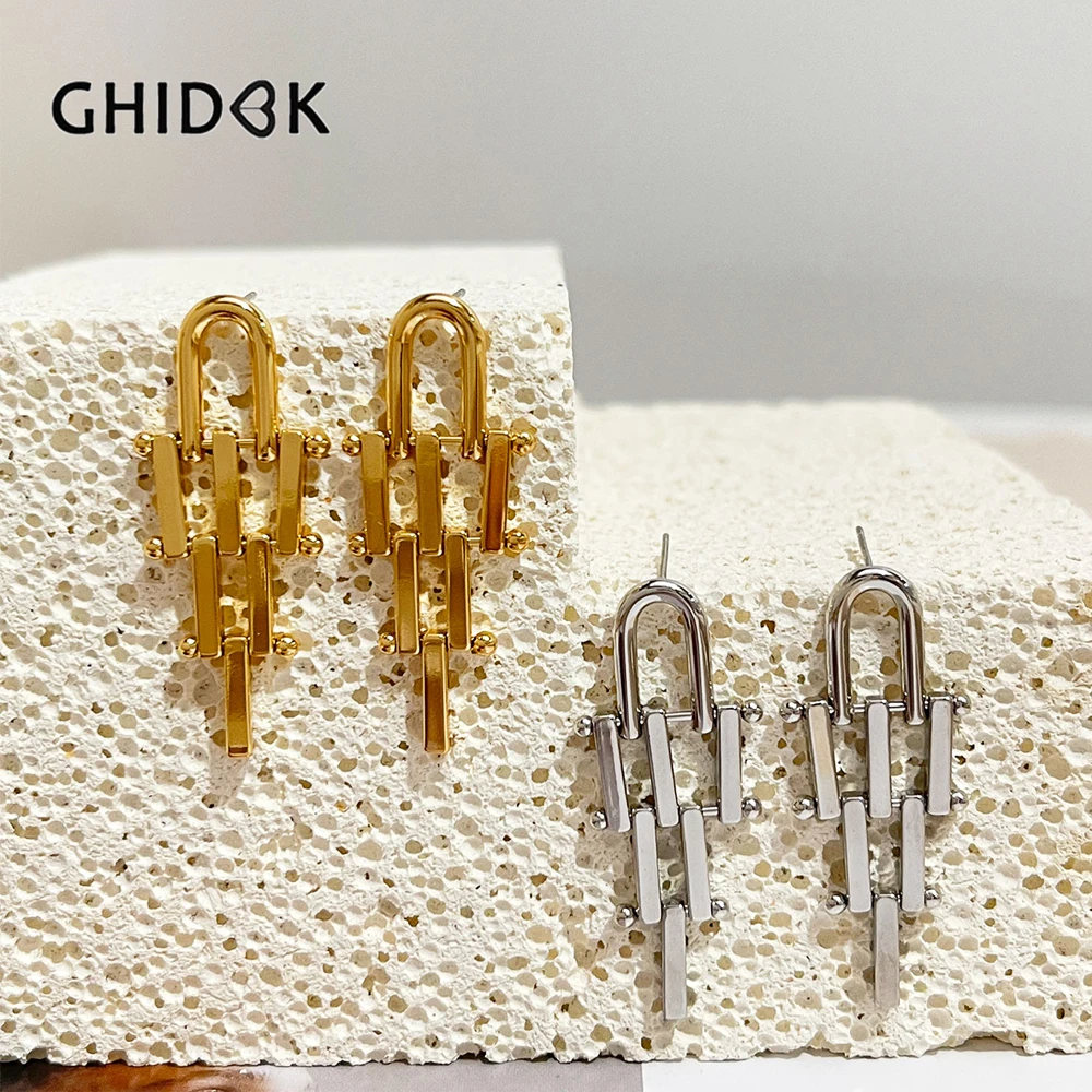 

GHIDBK Gold Silver Color Geometric Hollow Metal Drop Earrings for Women Statement Brass Jewelry Gifts Collares Para Mujer