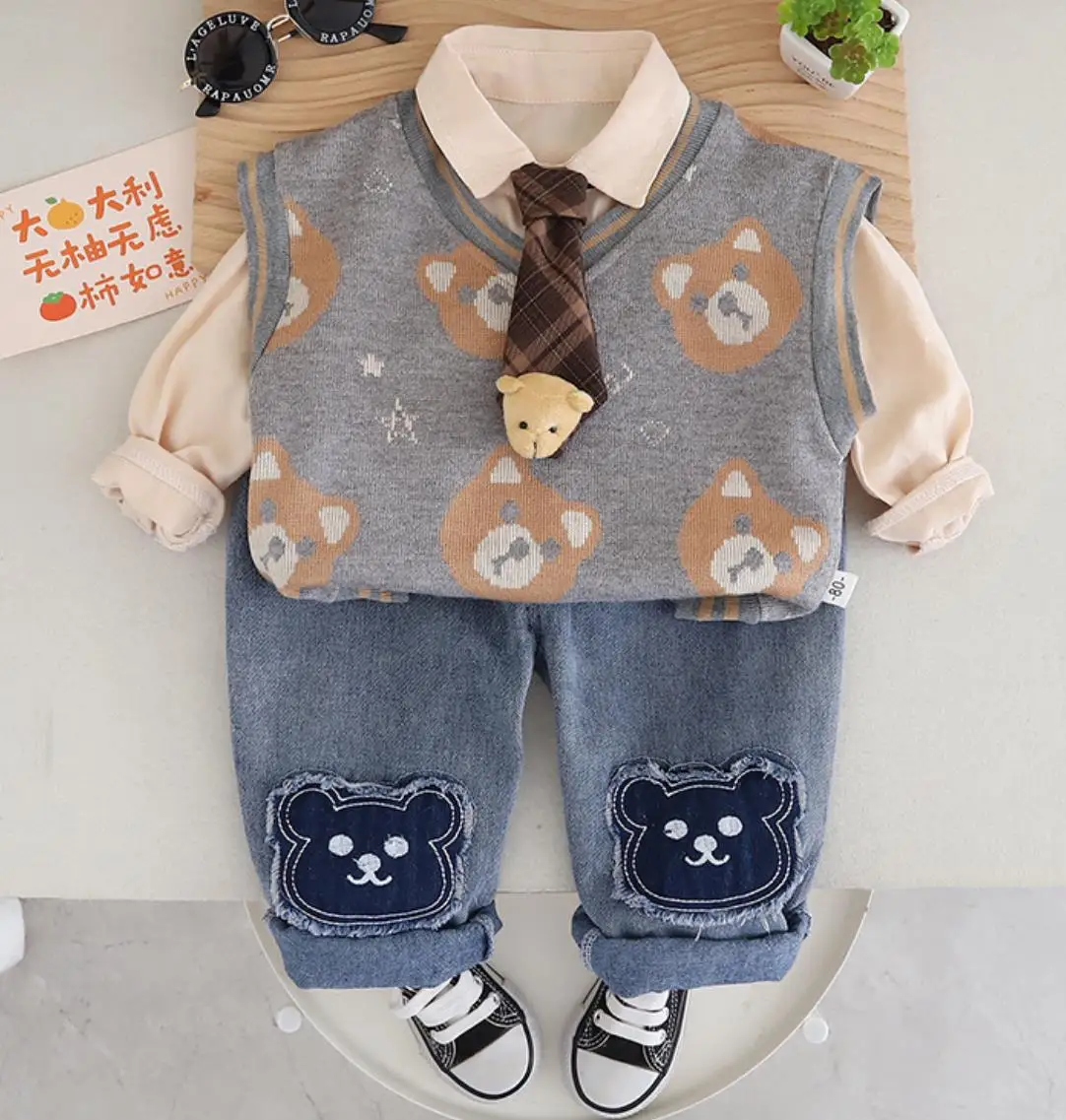 3 шт. спортивный костюм для мальчиков рубашка без рукавов и джинсы