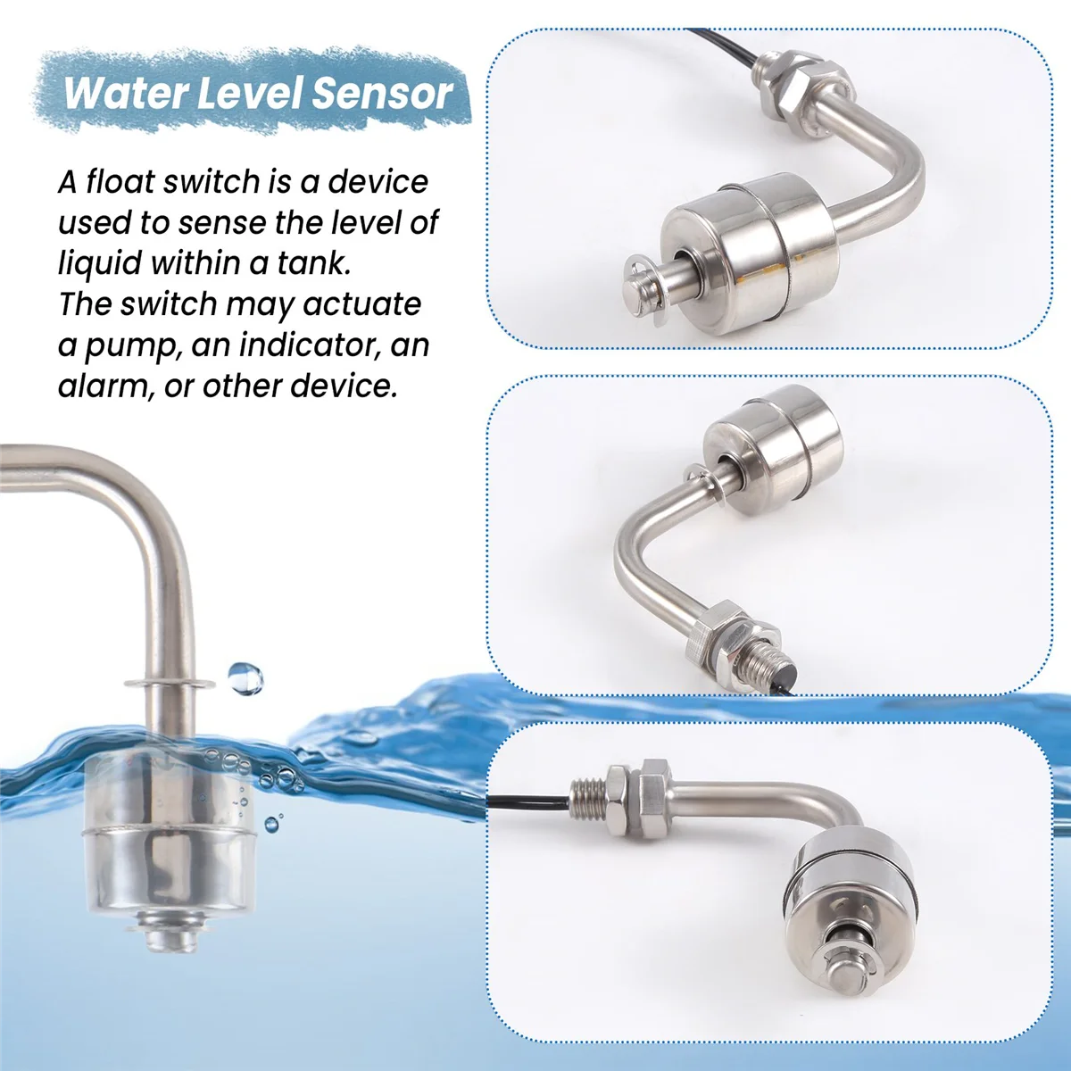 Угловой плавающий переключатель уровня жидкой воды из нержавеющей стали для