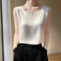 french silk small suspender vest for women to wear outside summer suit with a bottomed acetic acid sleeveless loose belly coveri