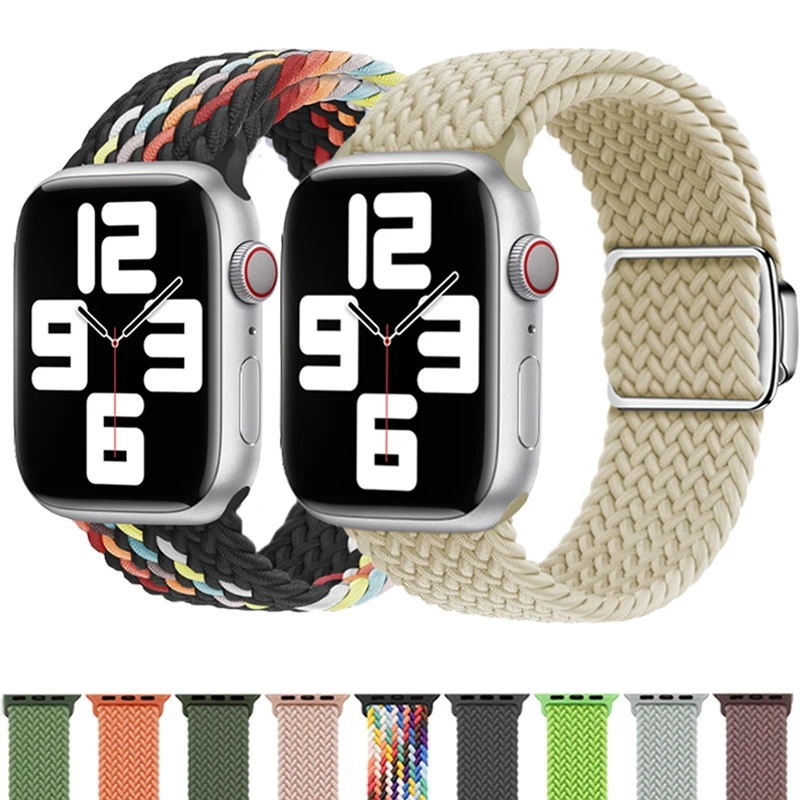 

Ремешок Плетеный Соло для Apple Watch Band 44 мм 45 мм 49 мм 42 мм 40 мм 41 мм, нейлоновый браслет с магнитной застежкой для Iwatch 8 7 5 6 4 Ultra