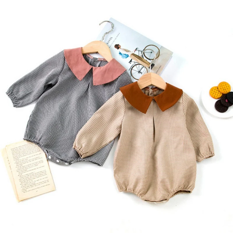 Милое Клетчатое Боди С Воротником Питер Пэн И Длинными Рукавами Для Маленьких