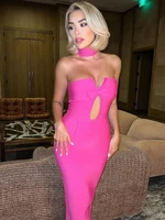 2022 new summer women sleeveless bandage dress sexy bow strapless hollow out maxi bodycon evening club party dresses outwear