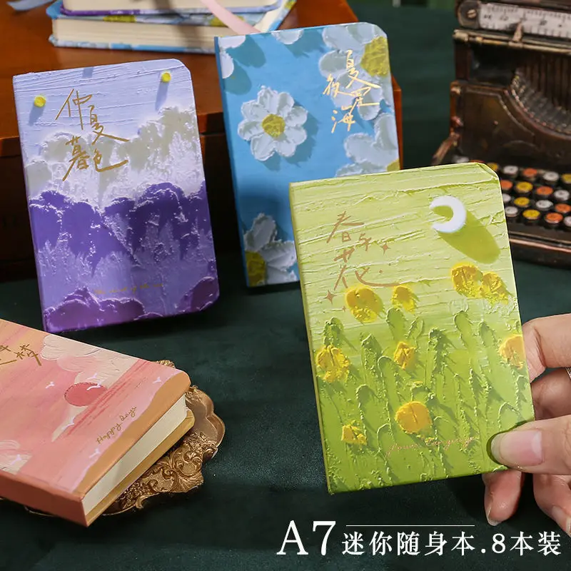 

A7 High-value Literary Oil Painting Notebook Mini Portable Portable Diary Small Fresh Pocket Book