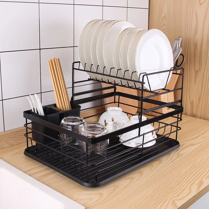 

Drip Storage Rack Organizer Holder Tray Dish With Storage With Rack Kitchen Cutlery Rack Basket Dish Drainer For Kitchen Black