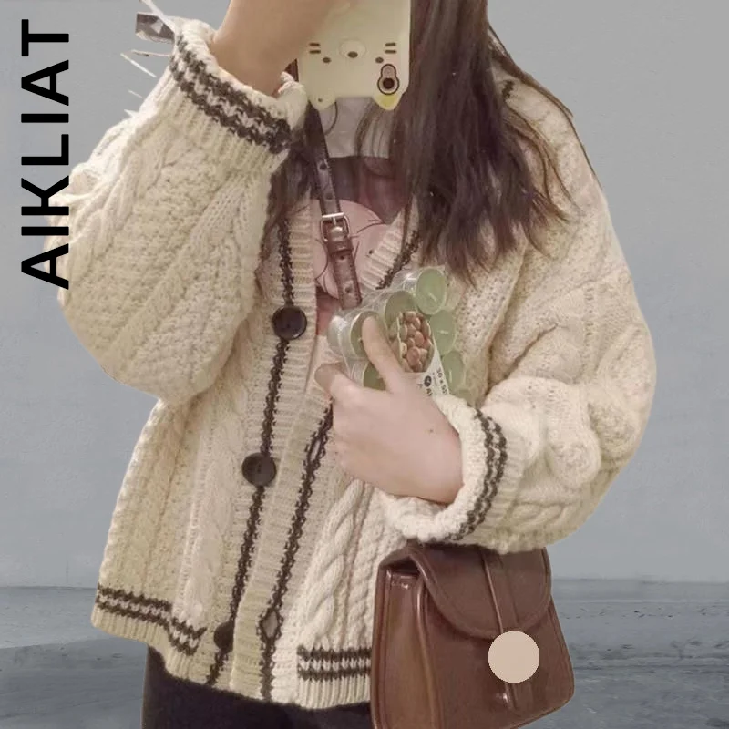 

Aikliat Knitted Sweater Long Cardigan Fashion Women Soft Sexy Basic Women's Coat Harajuku Chic Women Sweaters Warm Tops Female