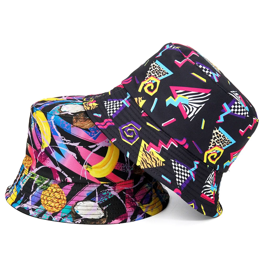 

New Fruit Pattern Fisherman Hat Men Women Outdoor Sunscreen Sun Bucket Hats Double-sided Panama Bob Cap Bucket Hat Designer